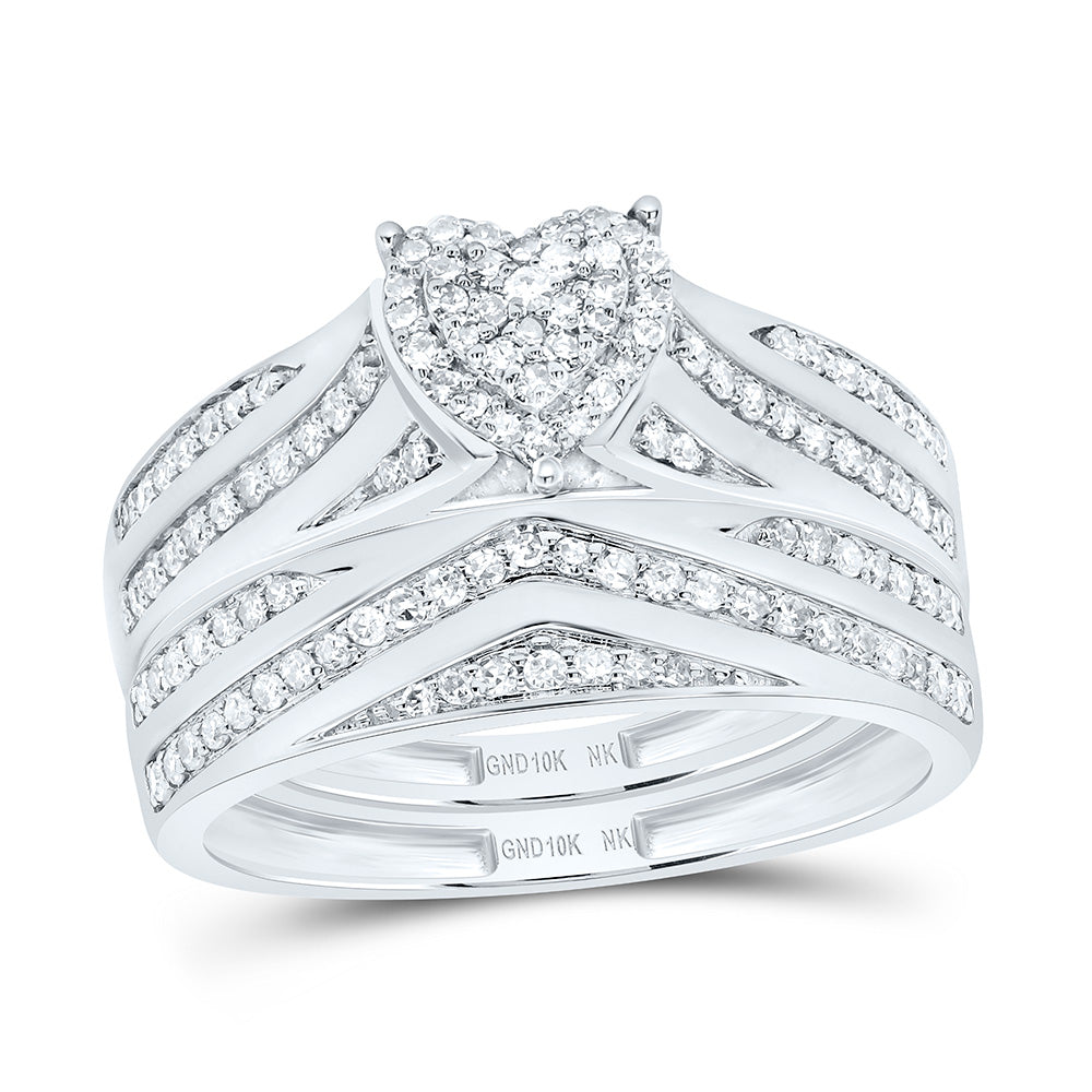 10K Yellow Or White Gold 5/8Cttw Natural Diamond Fashion Heart Trio Set