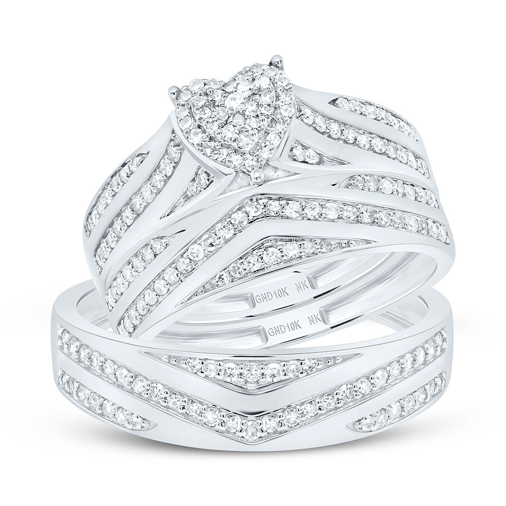 10K Yellow Or White Gold 5/8Cttw Natural Diamond Fashion Heart Trio Set