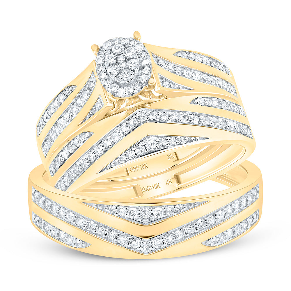 10K Yellow Or White Gold 5/8Cttw Natural Diamond Fashion Oval Trio Set