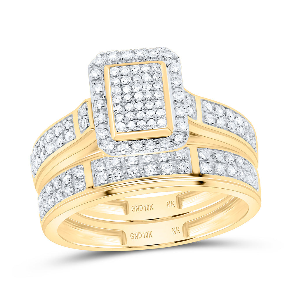 10K Yellow Or White Gold 5/8 Cttw Natural Diamond Nk Fashion Emerald Bridal Anniversary Wedding Engagement Band Ring Trio Set