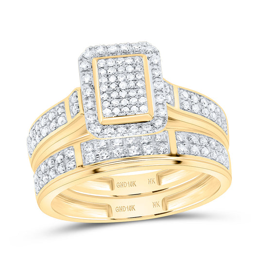 10K Yellow Or White Gold 5/8 Cttw Natural Diamond Nk Fashion Emerald Bridal Anniversary Wedding Engagement Band Ring Trio Set