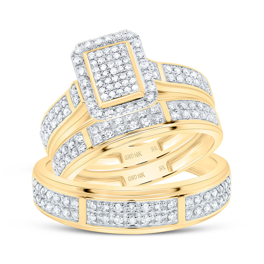 10K Yellow Or White Gold 5/8 Cttw Natural Diamond Nk Fashion Emerald Bridal Anniversary Wedding Engagement Band Ring Trio Set