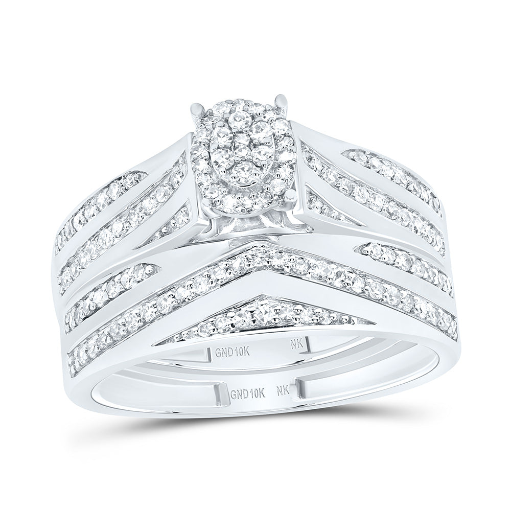 10K Yellow Or White Gold 5/8Cttw Natural Diamond Fashion Oval Trio Set