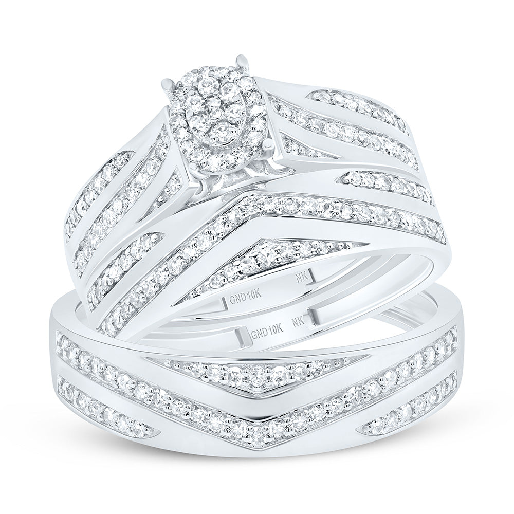 10K Yellow Or White Gold 5/8Cttw Natural Diamond Fashion Oval Trio Set