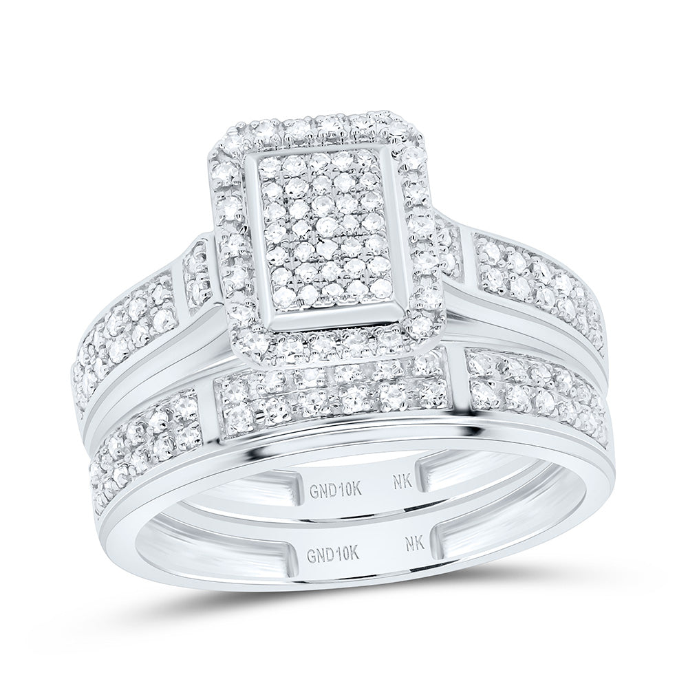 10K Yellow Or White Gold 5/8 Cttw Natural Diamond Nk Fashion Emerald Bridal Anniversary Wedding Engagement Band Ring Trio Set