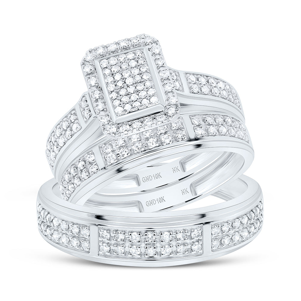 10K Yellow Or White Gold 5/8 Cttw Natural Diamond Nk Fashion Emerald Bridal Anniversary Wedding Engagement Band Ring Trio Set