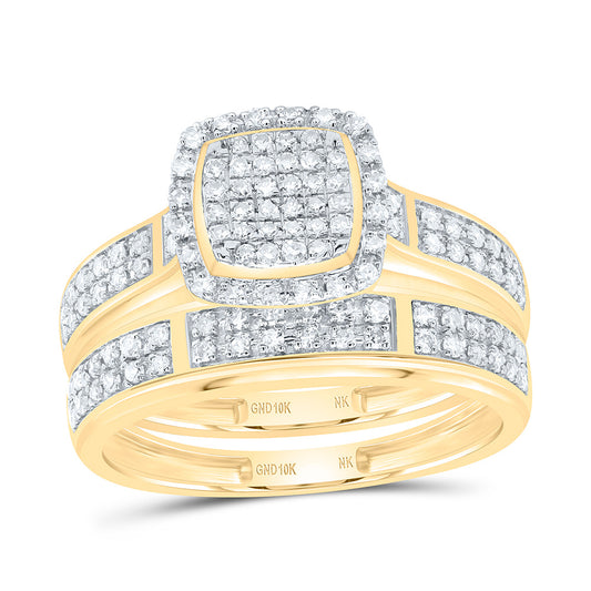 10K Yellow Gold 5/8Cttw Natural Diamond Fashion Cushion Trio Set