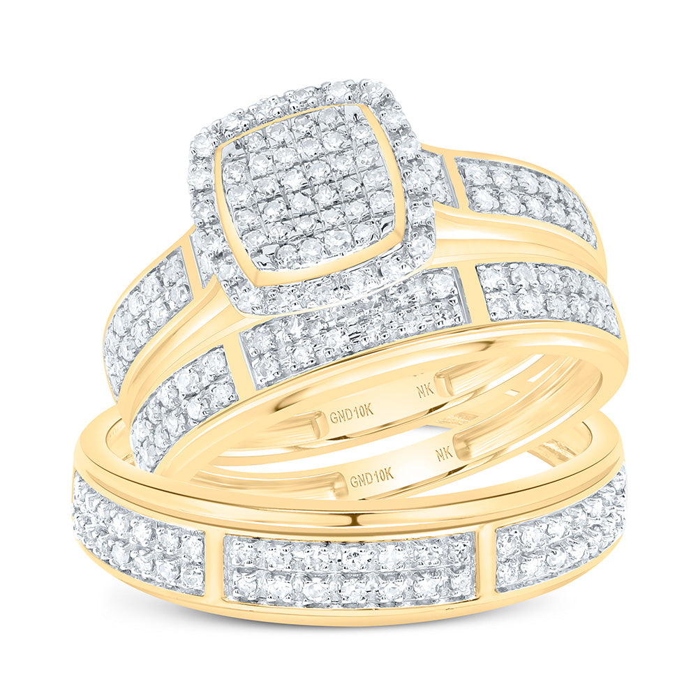 10K Yellow Gold 5/8Cttw Natural Diamond Fashion Cushion Trio Set