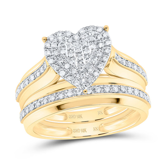 10K Yellow Or White Gold 1/2Cttw Natural Diamond Fashion Heart Trio Set