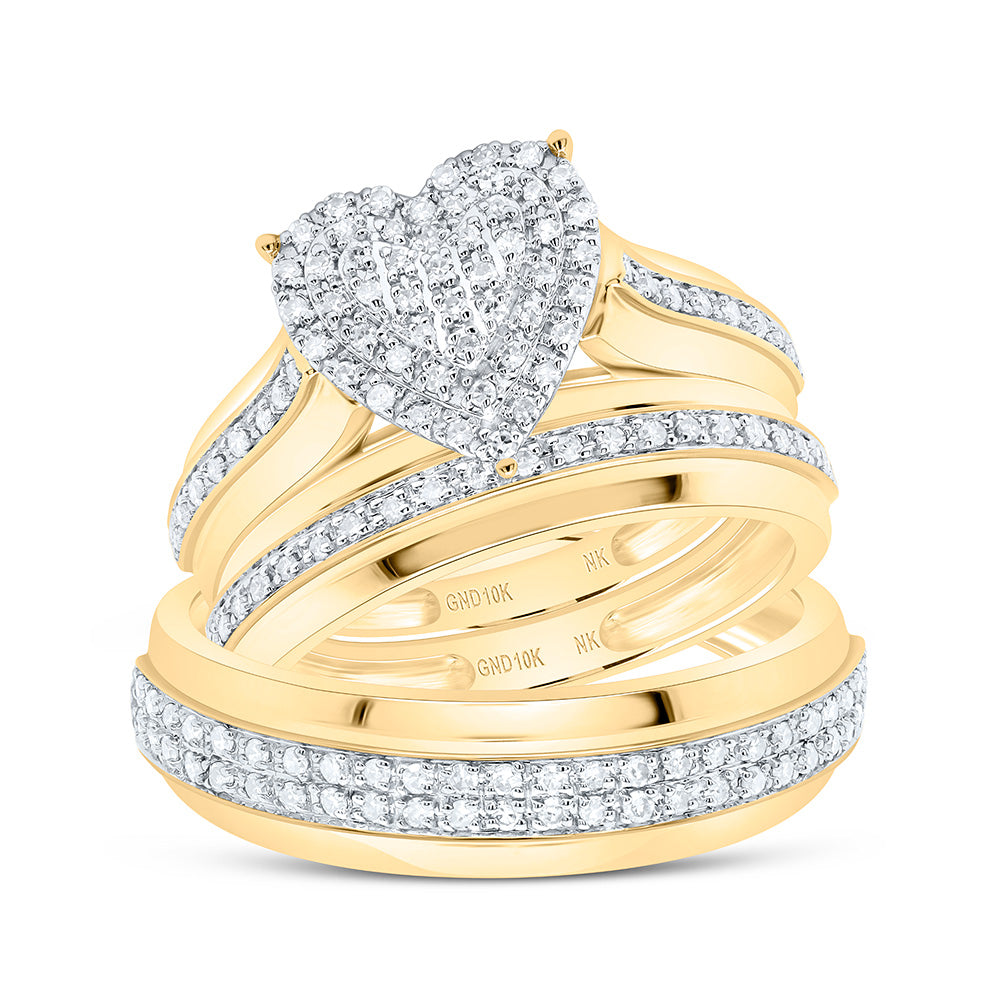 10K Yellow Or White Gold 1/2Cttw Natural Diamond Fashion Heart Trio Set