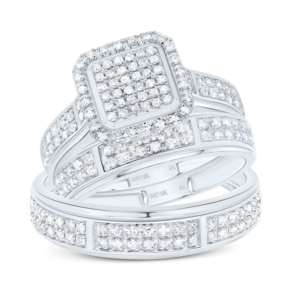 10K Yellow Or White Gold 5/8Cttw Natural Diamond Fashion Cushion Trio Set