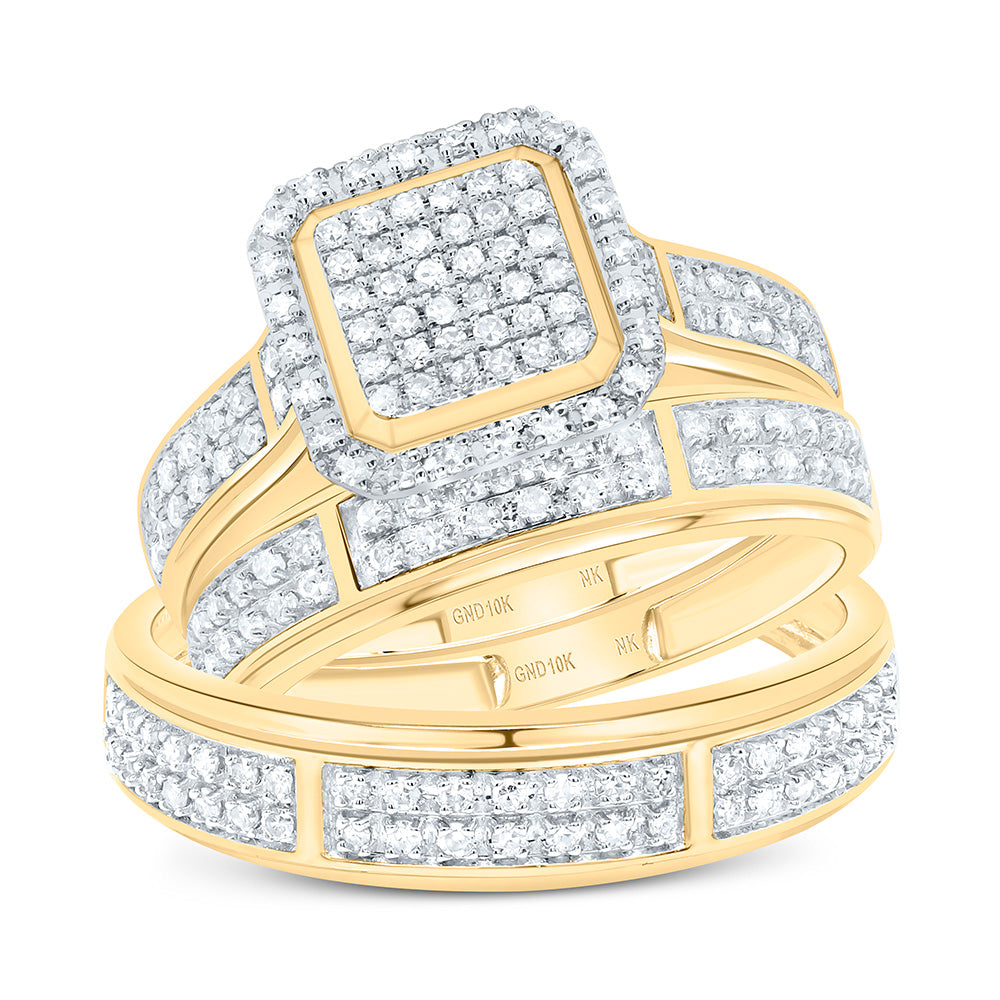 10K Yellow Or White Gold 5/8Cttw Natural Diamond Fashion Cushion Trio Set
