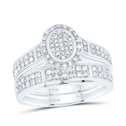 10K White Gold 1/2Ctw Natural Diamond Fashion Oval Trio Set