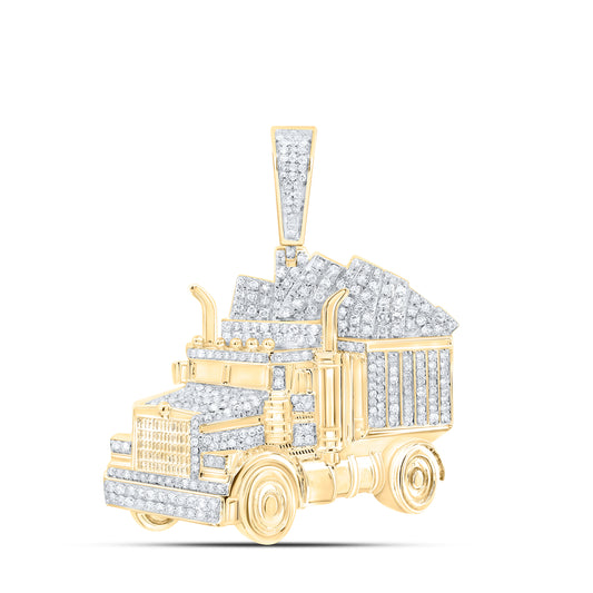 10K Yellow Gold 1Cttw Natural Diamond Truck Mens Charm