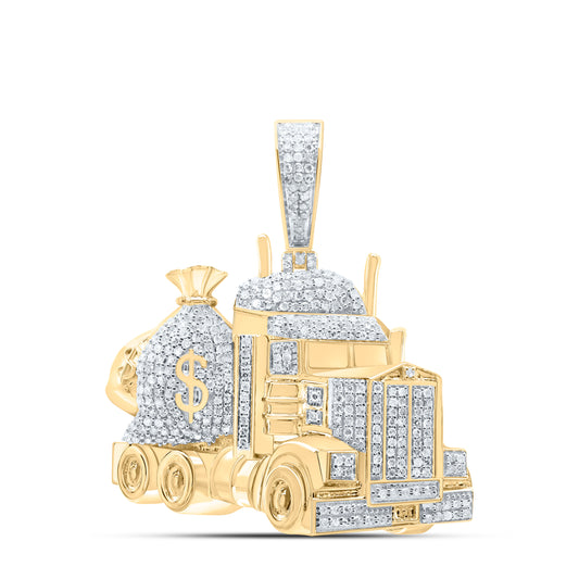 Sterling Silver 1Cttw Natural Diamond P3 Money Bag Truck Mens Charm