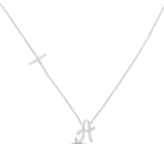 10K Yellow Or White Gold Natural Diamond Gift Initial Cross Necklace (18 Inch)