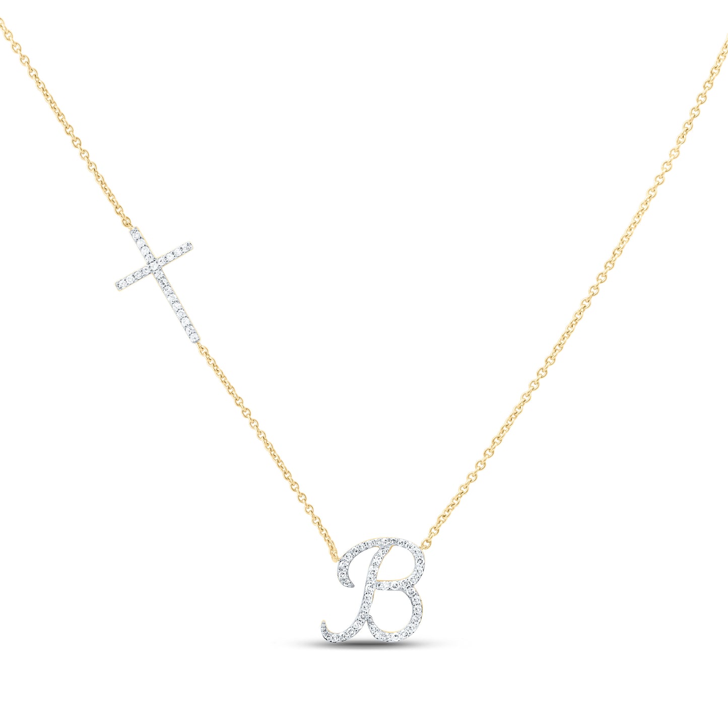 10K Yellow Or White Gold Natural Diamond Gift Initial Cross Necklace (18 Inch)