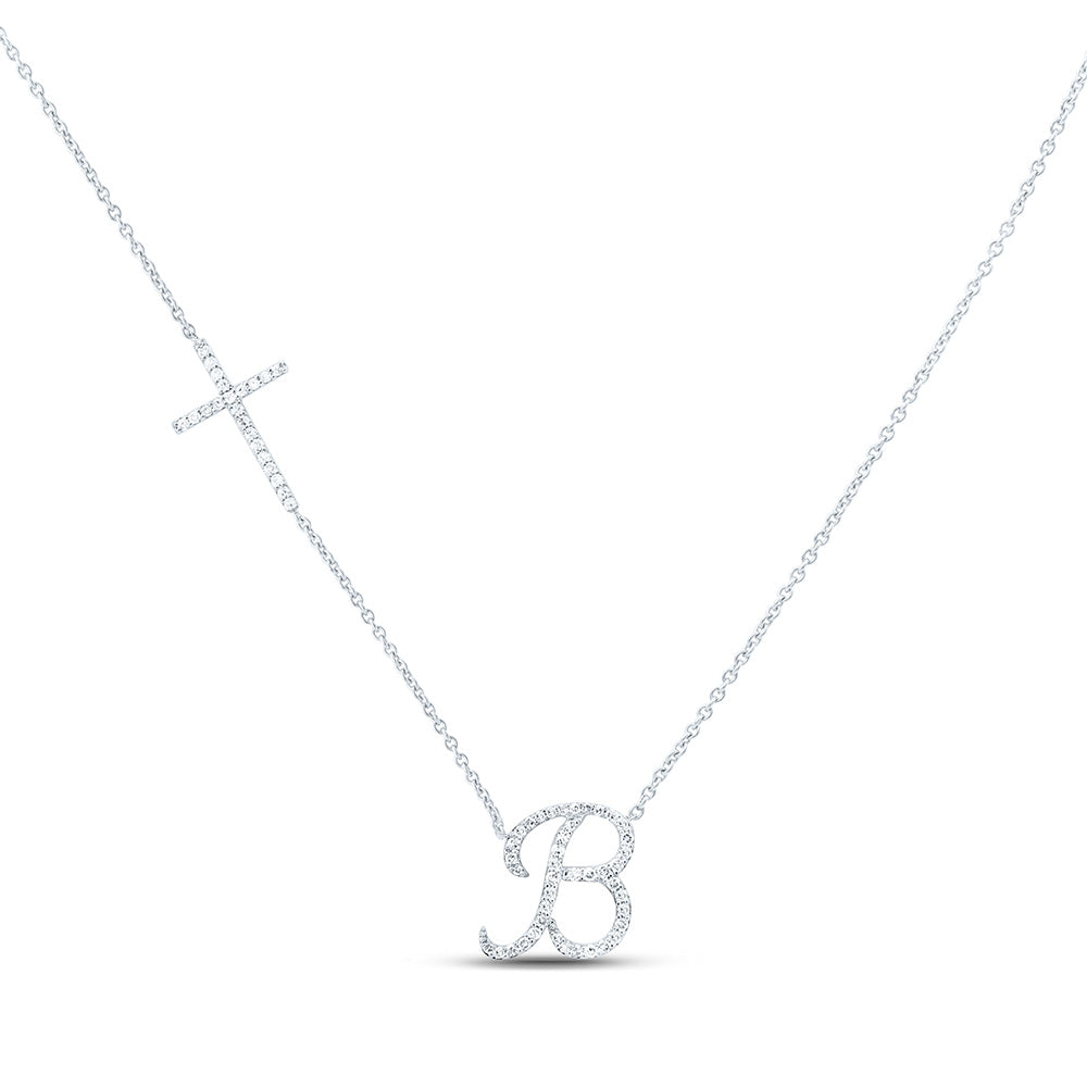10K White Gold 1/4 Cttw Natural Diamond Nk Gift Initial Cross Necklace (18 Inch)