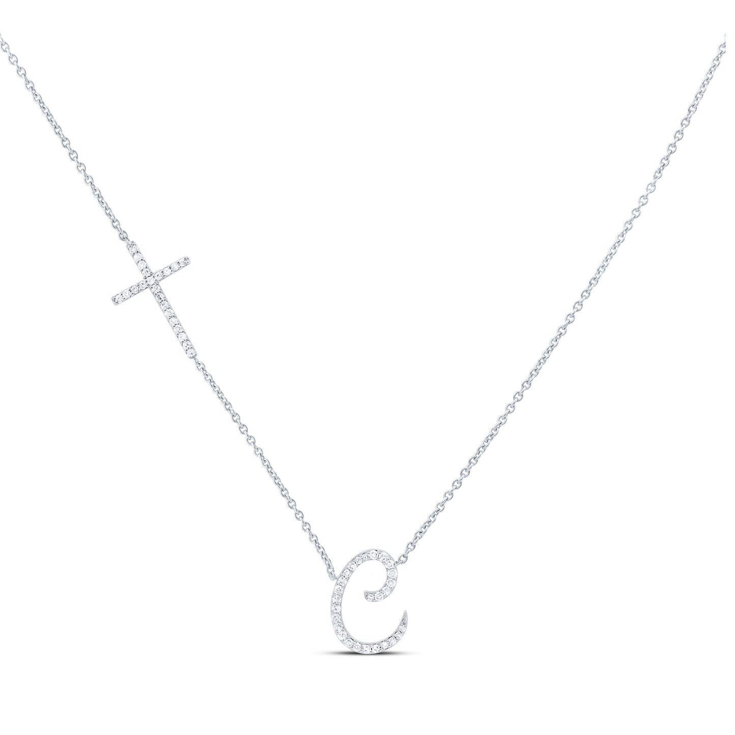 10K Yellow Or White Gold Natural Diamond Gift Initial Cross Necklace (18 Inch)