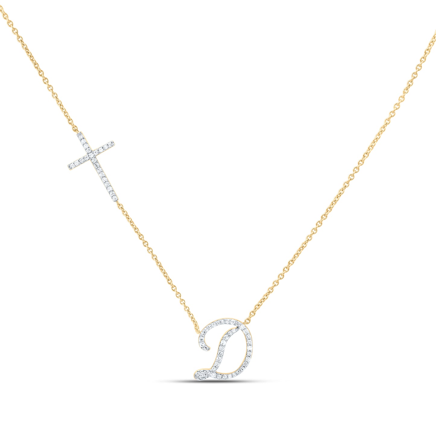 10K Yellow Or White Gold Natural Diamond Gift Initial Cross Necklace (18 Inch)