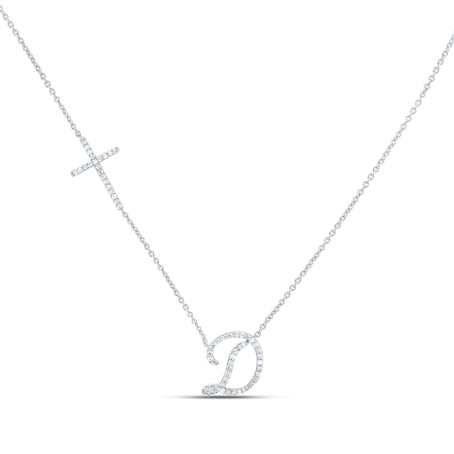 10K Yellow Or White Gold Natural Diamond Gift Initial Cross Necklace (18 Inch)