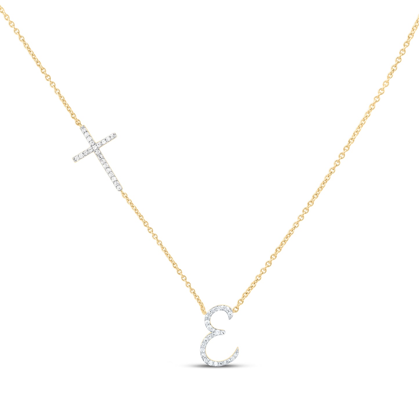 10K Yellow Or White Gold Natural Diamond Gift Initial Cross Necklace (18 Inch)