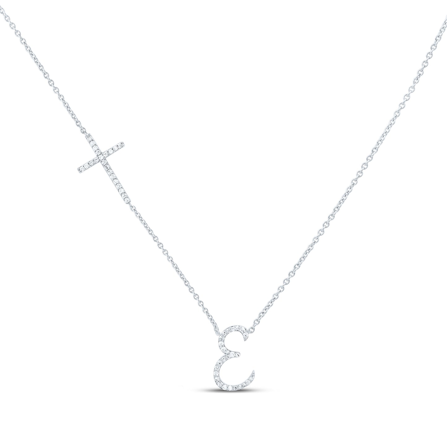 10K Yellow Or White Gold Natural Diamond Gift Initial Cross Necklace (18 Inch)