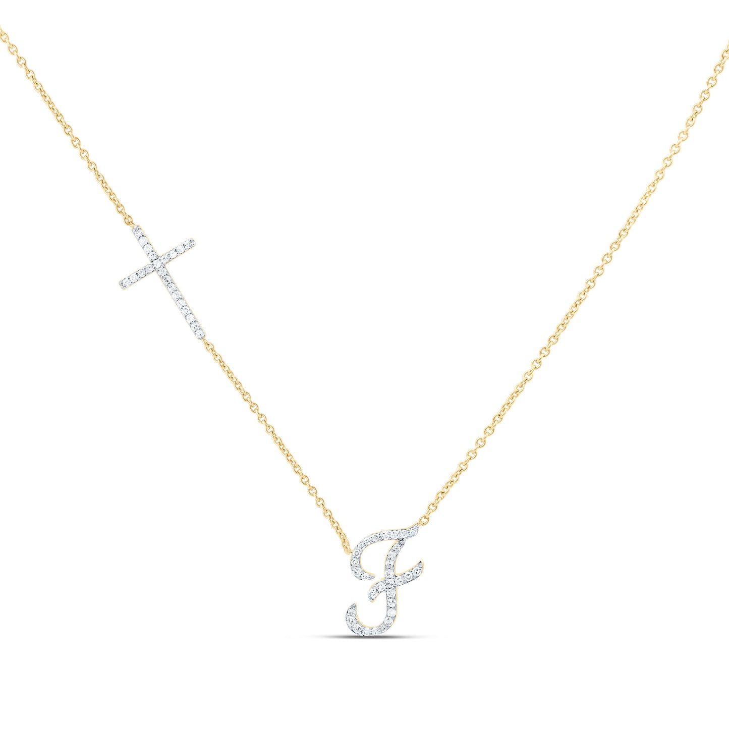 10K Yellow Or White Gold Natural Diamond Gift Initial Cross Necklace (18 Inch)