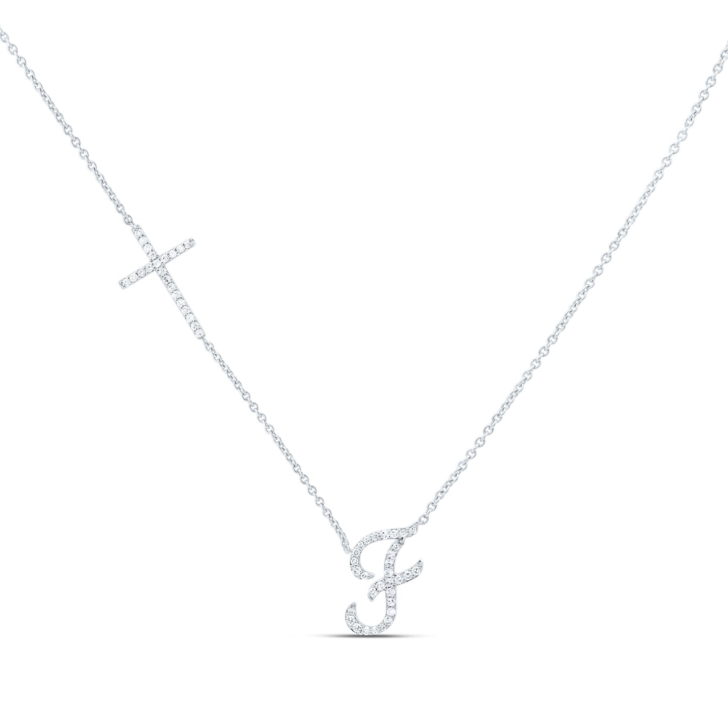 10K Yellow Or White Gold Natural Diamond Gift Initial Cross Necklace (18 Inch)