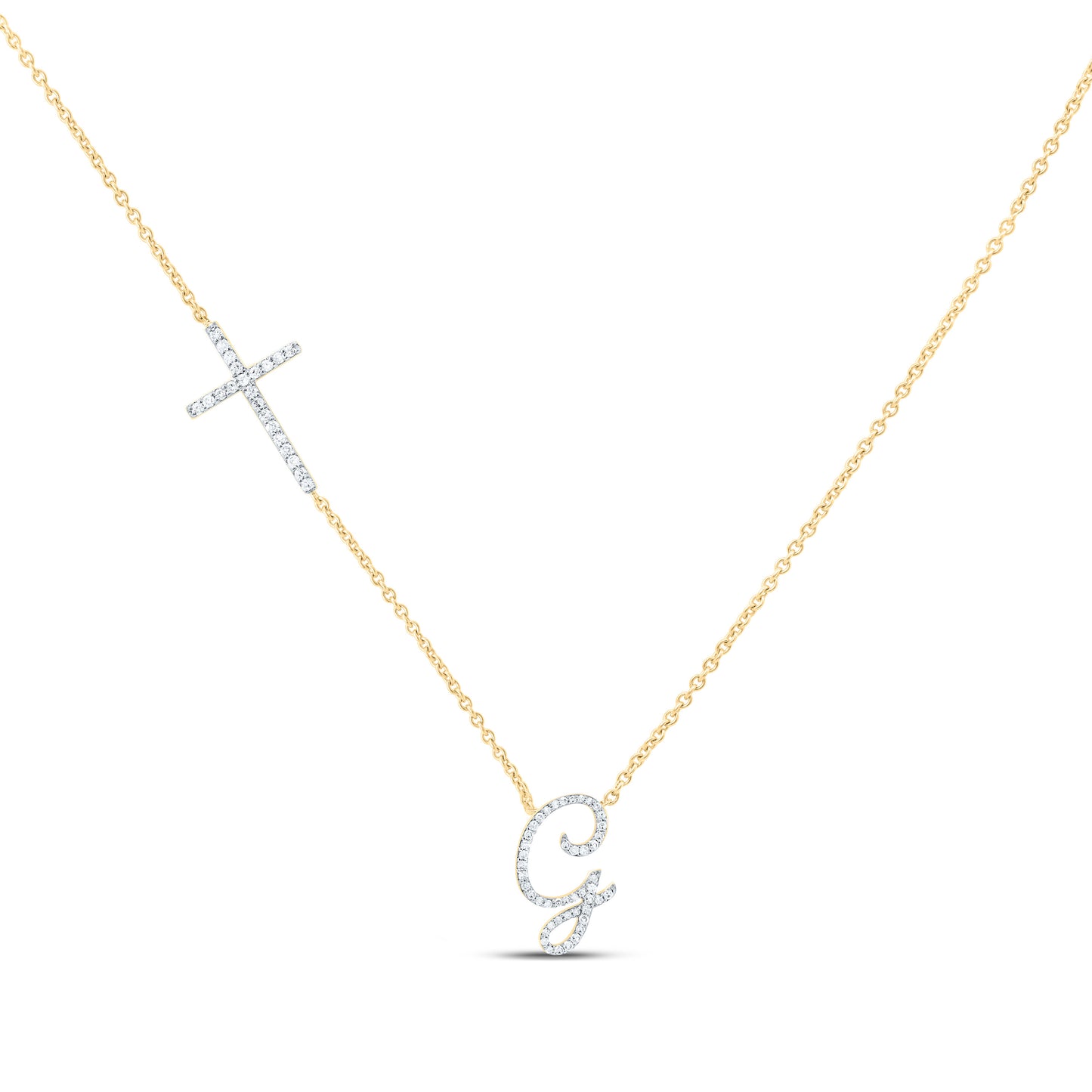 10K Yellow Or White Gold Natural Diamond Gift Initial Cross Necklace (18 Inch)