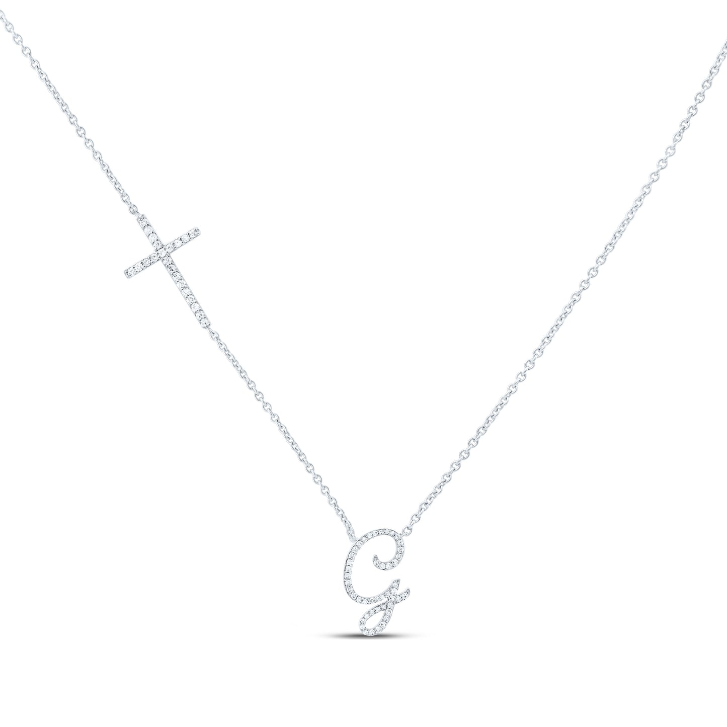 10K White Gold 1/4 Cttw Natural Diamond Nk Gift Initial Cross Necklace (18 Inch)