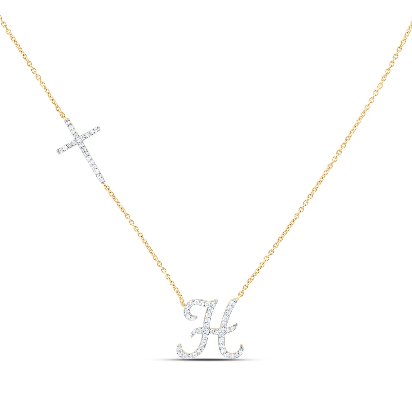 10K Yellow Or White Gold Natural Diamond Gift Initial Cross Necklace (18 Inch)