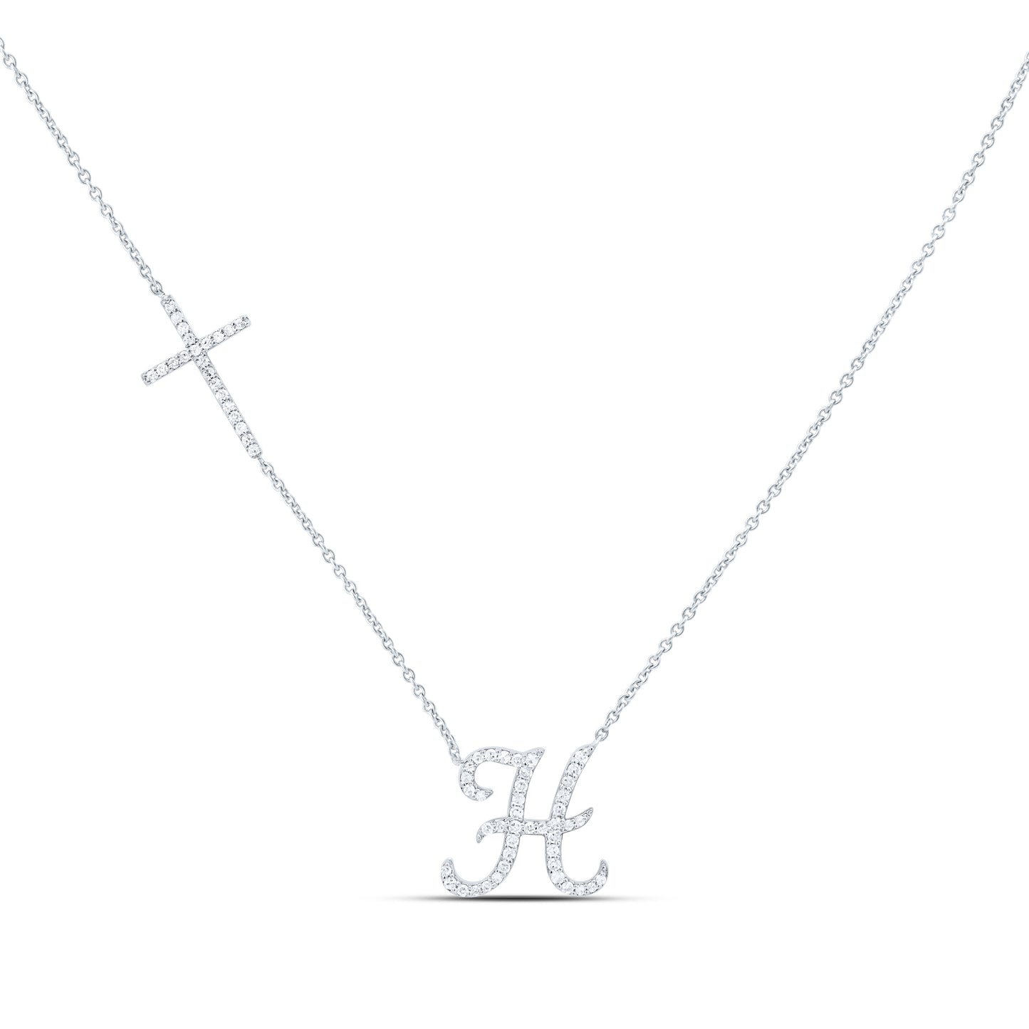 10K Yellow Or White Gold Natural Diamond Gift Initial Cross Necklace (18 Inch)