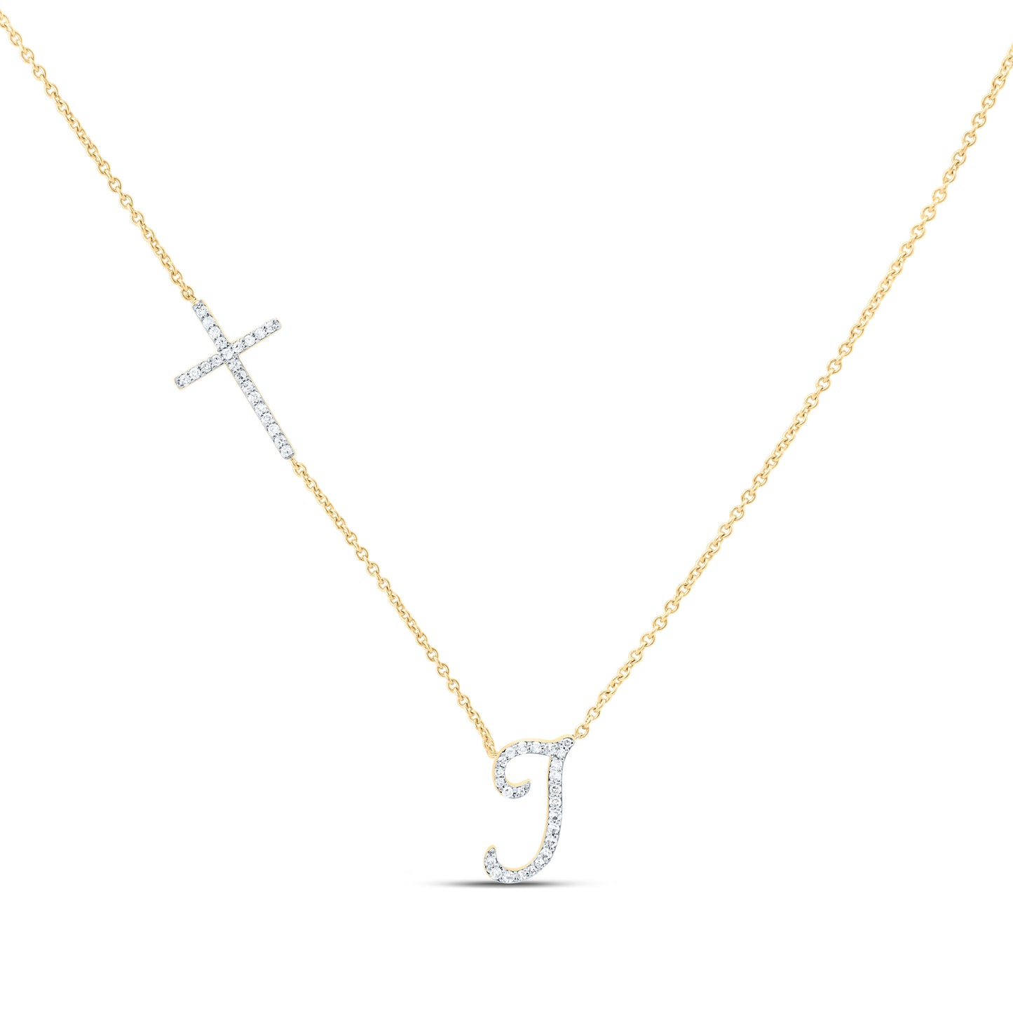 10K Yellow Or White Gold Natural Diamond Gift Initial Cross Necklace (18 Inch)