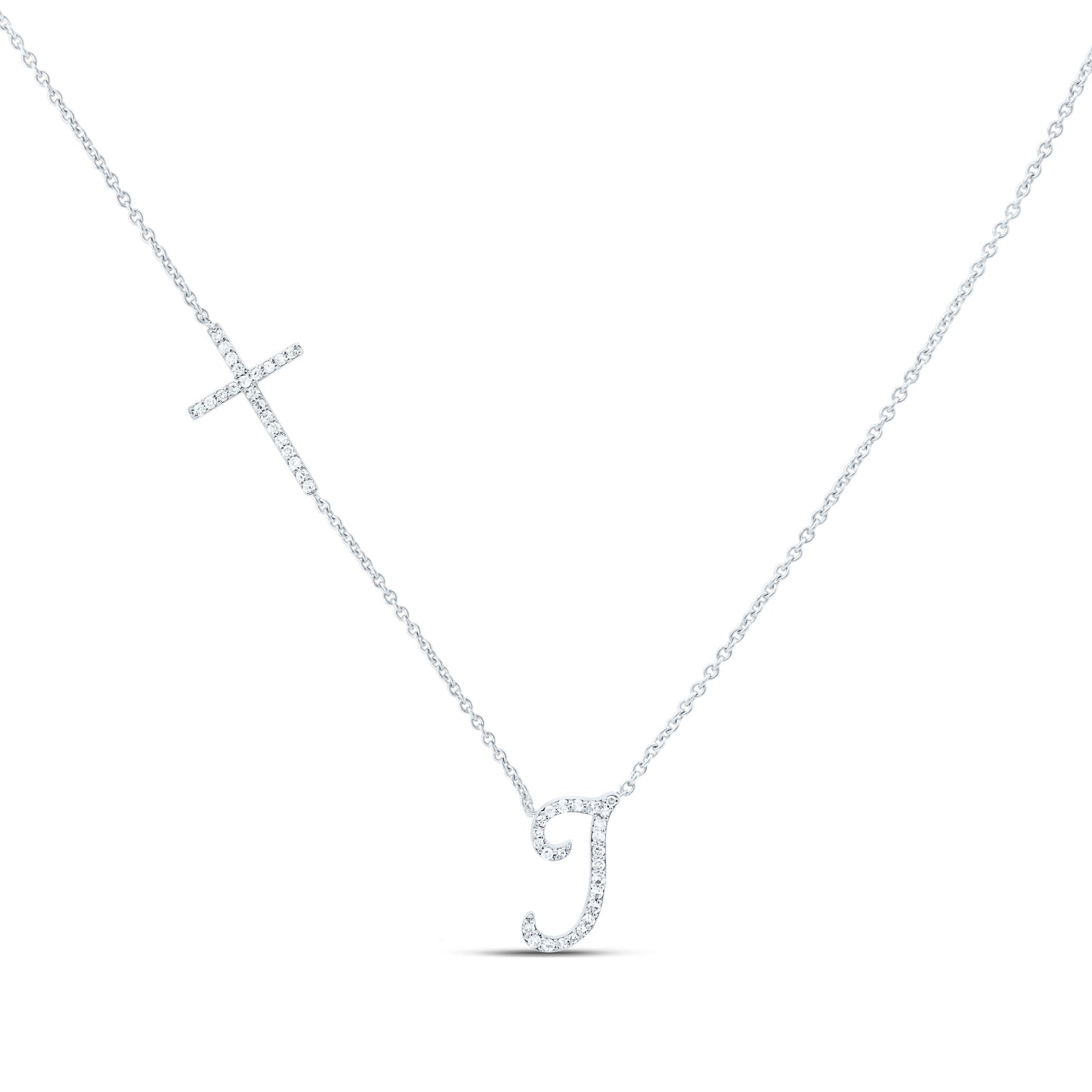 10K Yellow Or White Gold Natural Diamond Gift Initial Cross Necklace (18 Inch)