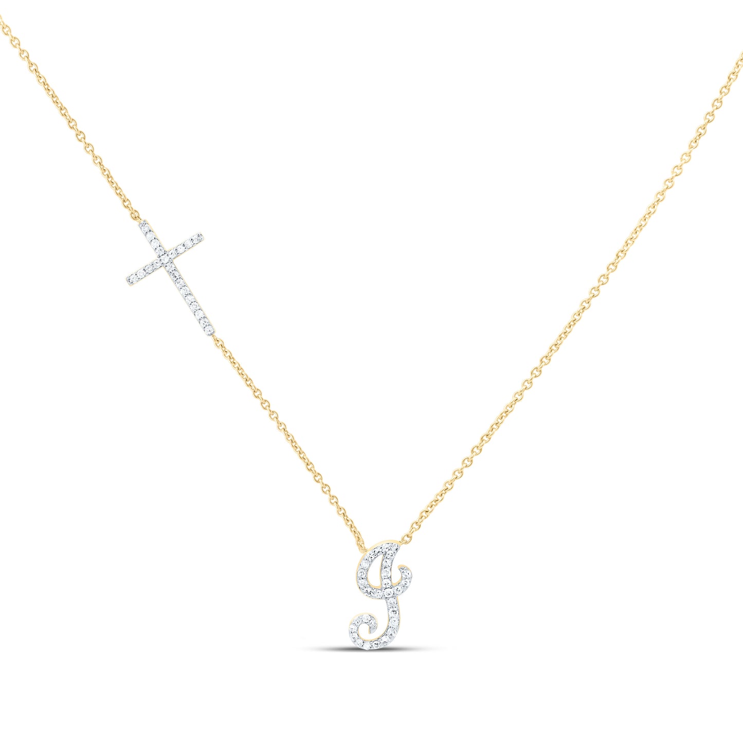 10K Yellow Or White Gold Natural Diamond Gift Initial Cross Necklace (18 Inch)