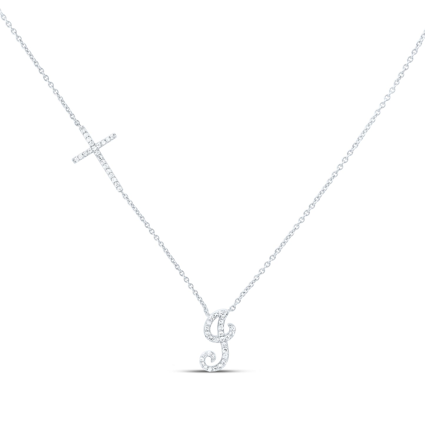 10K Yellow Or White Gold Natural Diamond Gift Initial Cross Necklace (18 Inch)