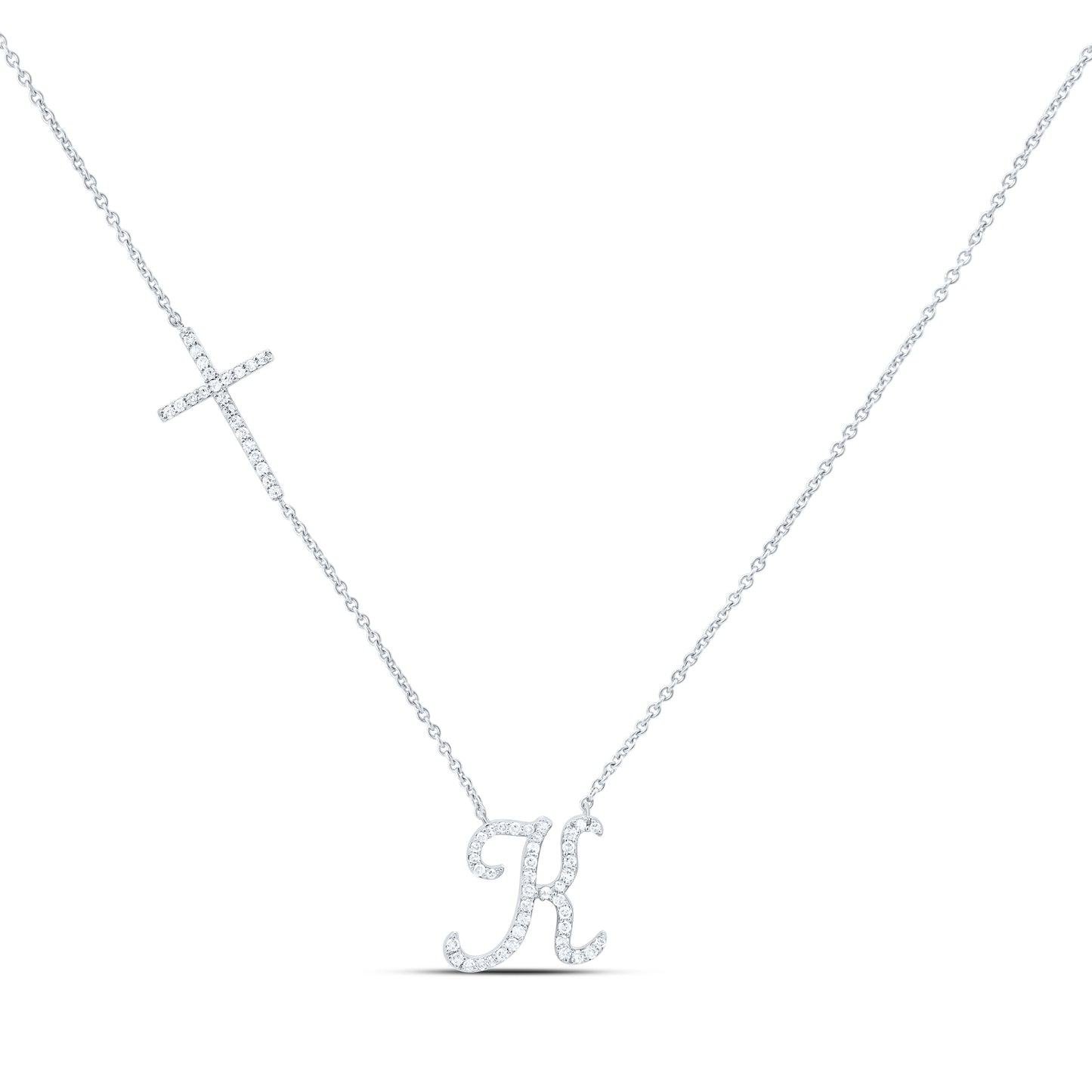 10K Yellow Or White Gold Natural Diamond Gift Initial Cross Necklace (18 Inch)
