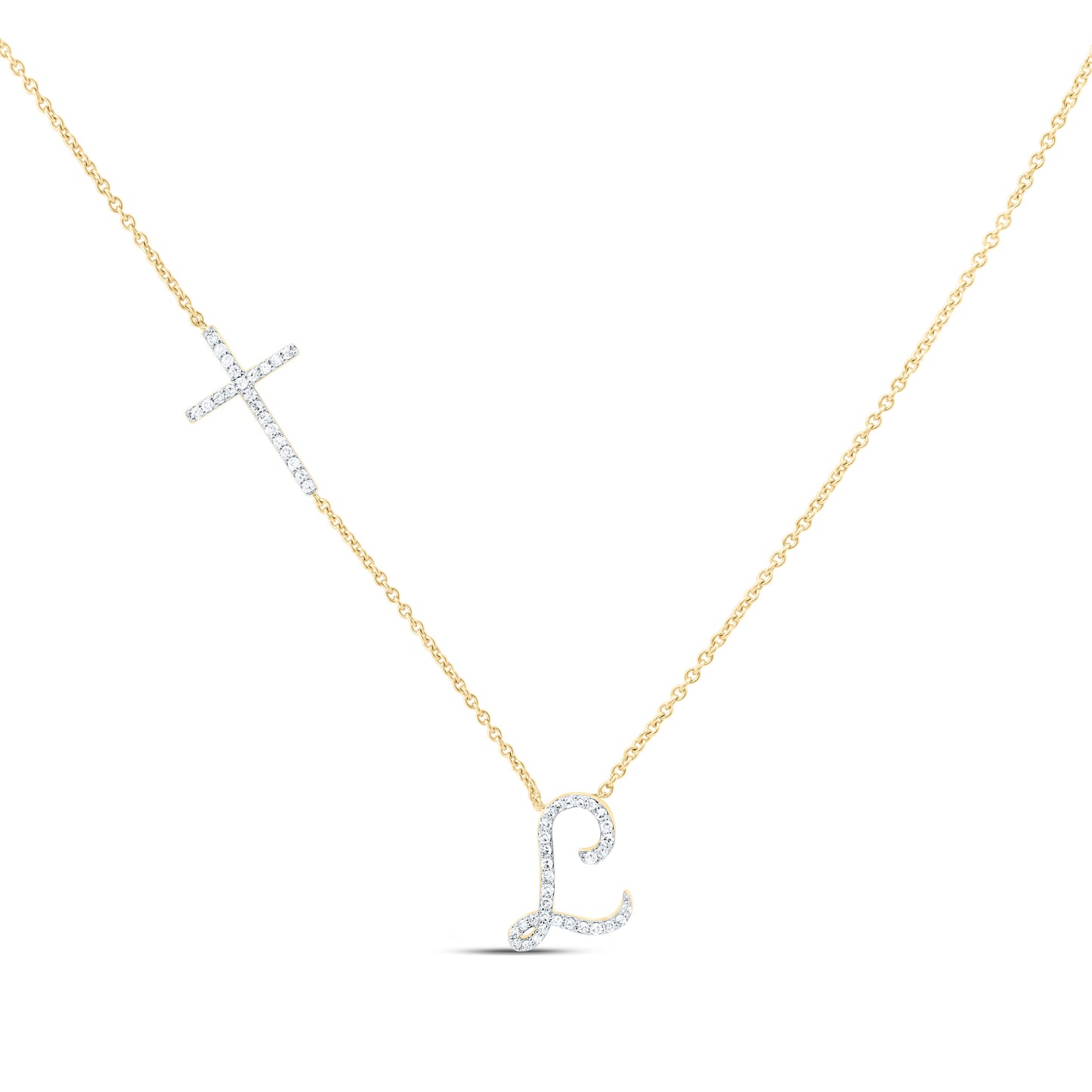 10K Yellow Or White Gold Natural Diamond Gift Initial Cross Necklace (18 Inch)