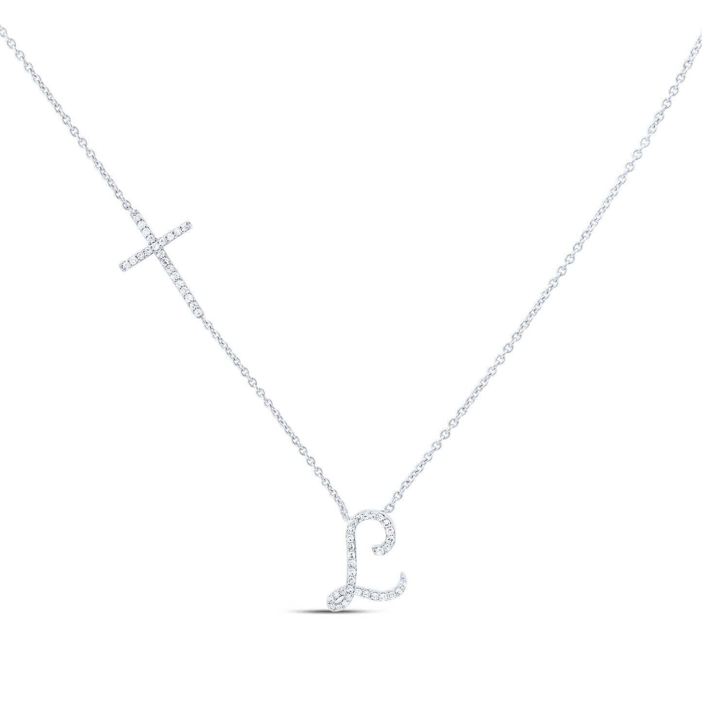 10K Yellow Or White Gold Natural Diamond Gift Initial Cross Necklace (18 Inch)