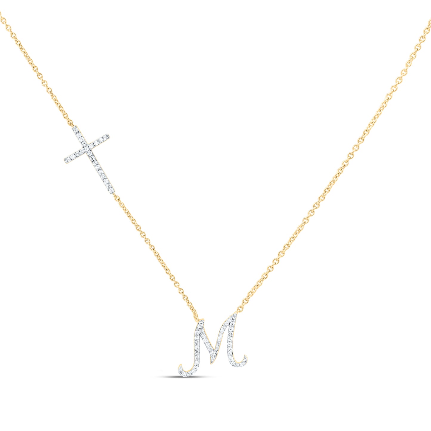 10K Yellow Or White Gold Natural Diamond Gift Initial Cross Necklace (18 Inch)