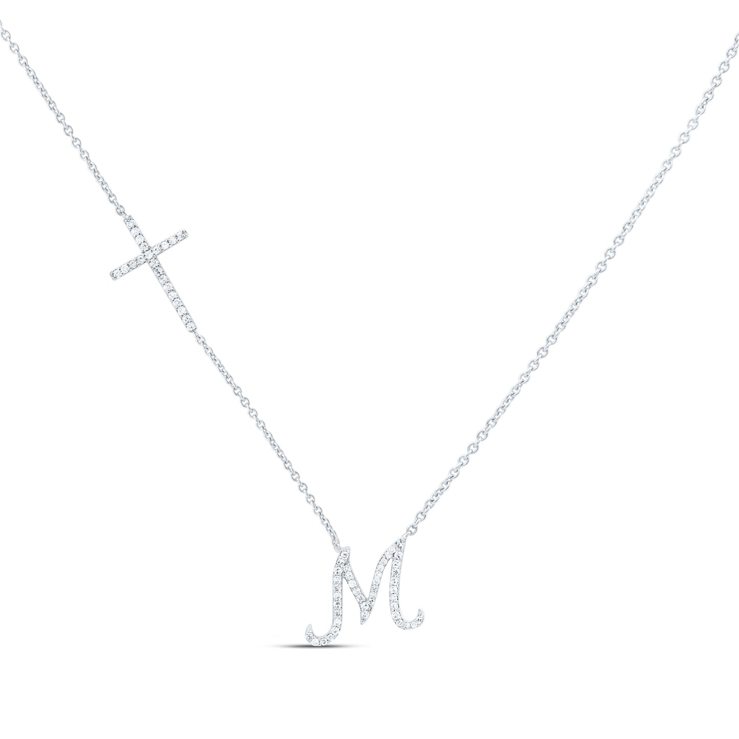 10K Yellow Or White Gold Natural Diamond Gift Initial Cross Necklace (18 Inch)