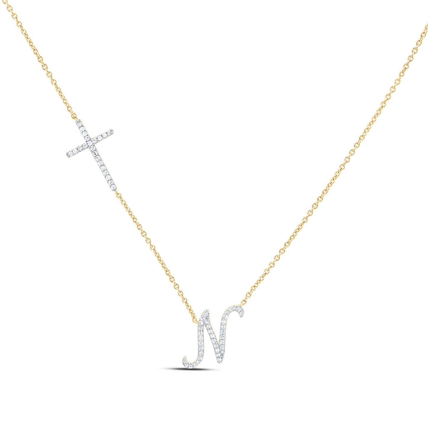 10K Yellow Or White Gold Natural Diamond Gift Initial Cross Necklace (18 Inch)
