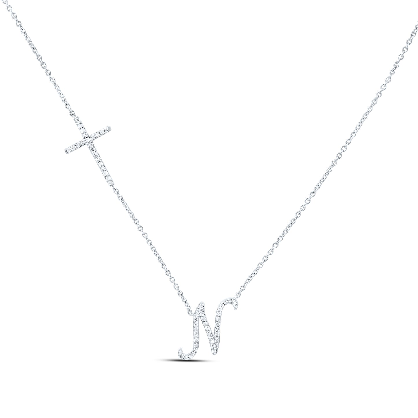 10K Yellow Or White Gold Natural Diamond Gift Initial Cross Necklace (18 Inch)