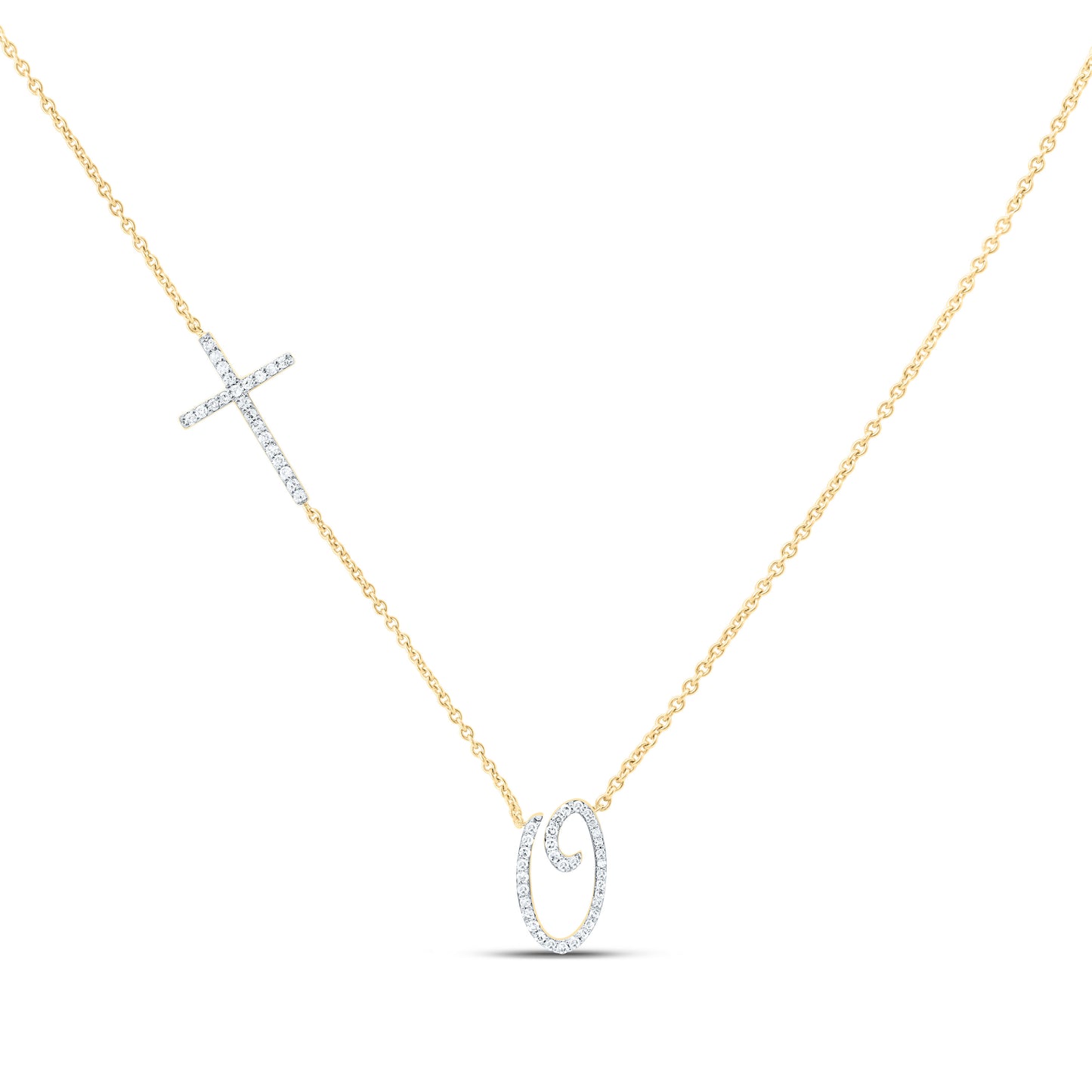 10K Yellow Or White Gold Natural Diamond Gift Initial Cross Necklace (18 Inch)