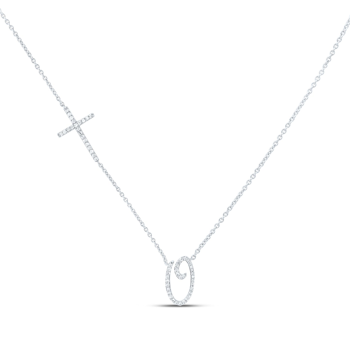 10K Yellow Or White Gold Natural Diamond Gift Initial Cross Necklace (18 Inch)