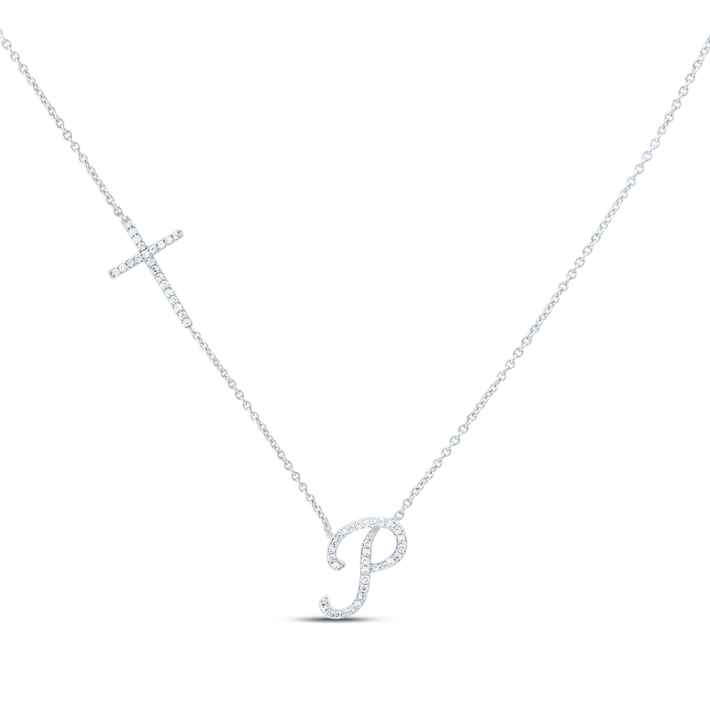10K Yellow Or White Gold Natural Diamond Gift Initial Cross Necklace (18 Inch)