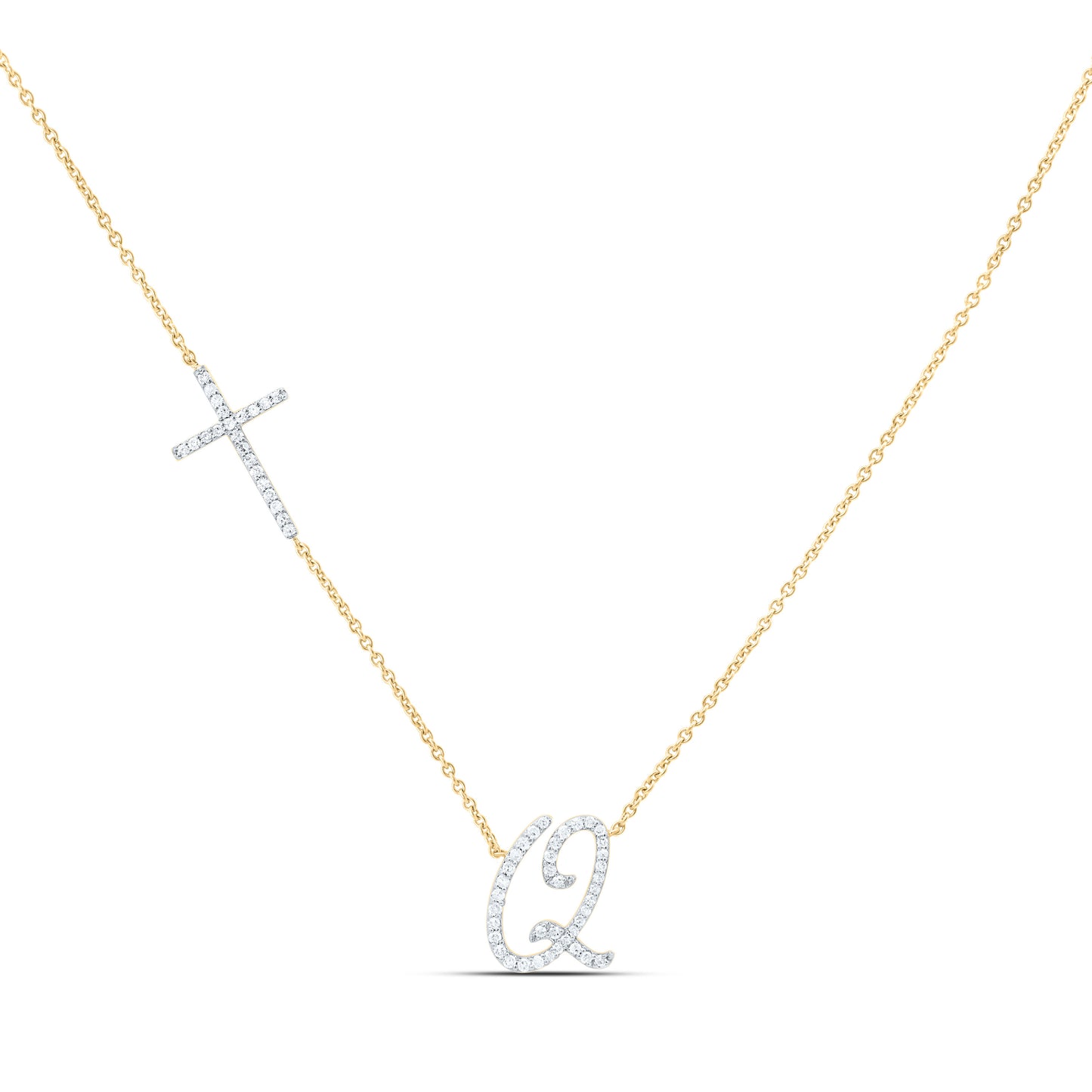 10K Yellow Or White Gold Natural Diamond Gift Initial Cross Necklace (18 Inch)