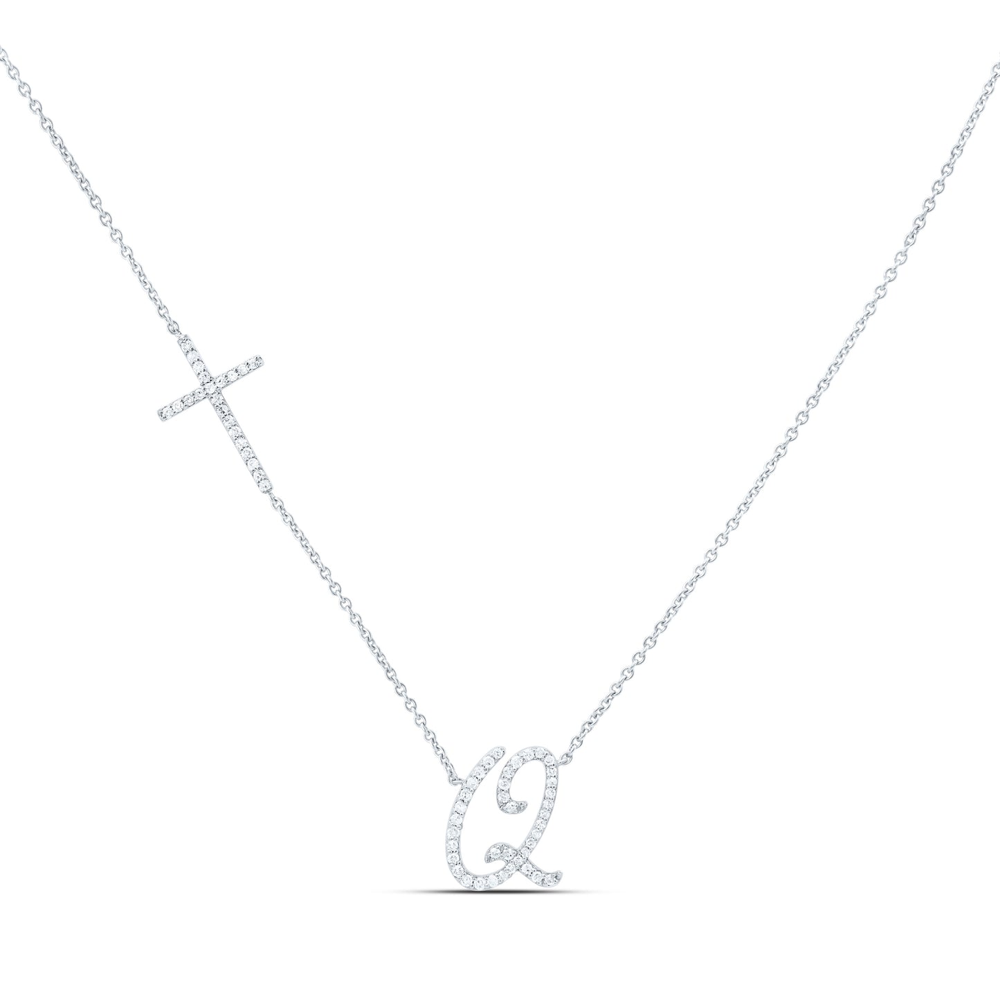 10K Yellow Or White Gold Natural Diamond Gift Initial Cross Necklace (18 Inch)
