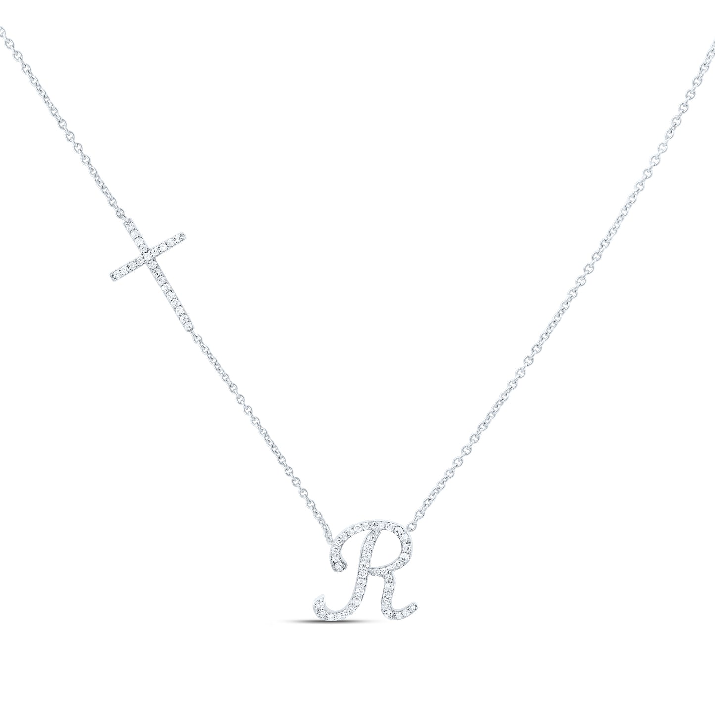 10K Yellow Or White Gold Natural Diamond Gift Initial Cross Necklace (18 Inch)
